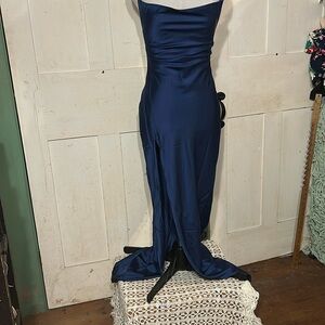 NWT Babyboo Gown Elegant Sexy Blue Satin Evening Dress Open-Back Bandage Prom